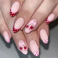 Unghie finte French con pois rossi, motivi a ciliegia e fiocchi rosa chic - Ys779 (senza Attrezzi)