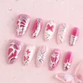Faux ongles amande roses avec breloques papillon argentées et motifs 3D gaufrés - Style Oeil de Chat Papillon Rose(SGL0026)