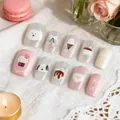 Short square cat-eye press-on nails with sweet cartoon dog and cupcake patterns - Cute Cartoon Dog Style (SGL0061)