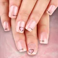 Unghie finte corte quadrate rosa chiaro con glitter e disegni di motivi a cuore - Stile Cuore Rosa Plaid (YS505)