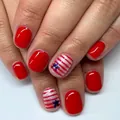 Glossy American Independence Day press-on nails with red stripes and blue star patterns - Red Blue Stars and Stripes Style (YS612) / Without Tools