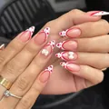 Faux ongles amande french rouge et blanc avec cœurs rouges et nœud 3D élégant - Style Français Rouge Blanc Cœur Nœud 3D (YS504)