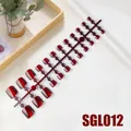 Translucent ruby red cat-eye press-on toenails set with glossy finish and 24 pieces - Wine Red Translucent Style (SGL012)