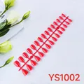 Macro shot of 24 pieces of bright red almond shape glossy press-on nails with white flowers - Color Box / Bright Red (YS1002)
