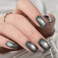 Unghie finte corte quadrate grigie occhio di gatto con finitura magnetica lucida chic - Stile Occhio di Gatto Grigio (SGL527)
