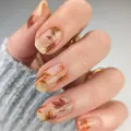 Short square maple leaf press-on nails with gold glitter and autumn theme designs - Maple Leaf Design (YS694) / Without Tools