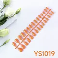 Glossy bright orange almond press-on nails set on plastic strips with white floral accents - Bright Orange (YS1019)