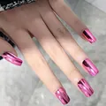 Metallic pink mirror press-on nails with shiny chrome finish and oval shape - Boxed (No Accessories) / Pink (SGL432)