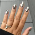 Glossy silver mirror metal coffin nails with high saturation liquid chrome finish - Silver (SGL422)