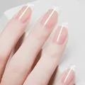 Transparent long square-round press-on nails with natural pink gradient and high gloss finish - YS057 Style / Transparent (No Tools)