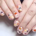 Halloween Kunstnägel mit Kürbis, Spinnennetz und Geist Mustern auf rosa Grundierung - Halloween-Serie YS364 (Ohne Werkzeuge)
