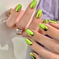 Metallic chrome green long square press-on nails with shiny mirror finish for women - Chrome Green (SGL424)