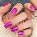 Metallic magenta press-on nails with shiny mirror finish and short square-round shape - Magenta (SGL426)
