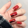 Metallic mirror finish press-on nails in vibrant red color with a square shape - Red (SGL427)