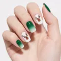 Unghie finte quadrate di Natale con sfumatura verde e design a renna per donne - Stile Renna Verde (YS747)