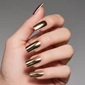 Glossy gold mirror finish chrome square fake nails with metallic punk style effect - Gold (SGL430)