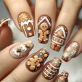 Kerst plaknagels met peperkoekman en 3D sneeuwhut in matbruine afwerking - Peperkoekman Warme Winter Matte Stijl (YS1122)