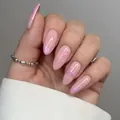 Rosa French Almond Kunstnägel zum Aufkleben mit 3D-Schleifen und Schneeflocken-Design - Rosa Französischer Schleife Schneeflocke Stil (YS763)