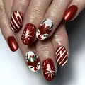 Kerst plaknagels met rode glitter, rendiermotieven en sneeuwvlokpatronen op maat - Echt Rood Glinsterende Sneeuwvlok Rendier Stijl (YS1127)