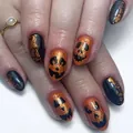 Unghie finte corte lucide Halloween con zucca e glitter nei colori arancio e nero - Stile Zucca di Halloween (YS198)