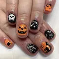 Unghie finte Halloween con zucca glitterata, ragnatela e fantasmi, stile cute - Stile Zucca Fantasma di Halloween (YS205)