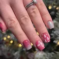 Kurze eckige Weihnachts-Kunstnägel mit roten Schneeflocken und Silberglitzer-Design - Rot Silber Weihnachten Schneeflocke Stil (YS280 (Kein Werkzeug))