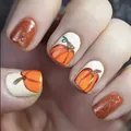 Set di 24 unghie finte arancioni con zucca e glitter autunnali per Halloween e feste - Stile con Motivo a Zucca (YS320-Senza Strumenti)