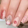 Pink Christmas press-on nails with cute gnome and glittery snowflake designs - Pink Christmas Gnome Pattern (YS386) / Without Tool Box