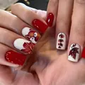 Uñas postizas cortas cuadradas con diseños de zorro animado y hojas de membrillo - Estilo de Patrón de Zorro y Hoja de Arce (YS473)