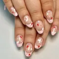 Unghie finte French rosa con motivi a cuore rossi e pois bianchi per San Valentino - Ys013 (nessun Attrezzo Necessario)