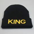 Classic black knit beanie with gold KING embroidery for hip hop and streetwear style - Adjustable / Black Gold KING