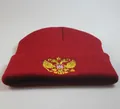 Berretto in maglia rosso scuro con ricamo dettagliato dell'aquila bicipite russa dorata - Borgogna