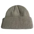 Khakifarbene Strickmütze für Damen und Herren mit klassischem Umschlag im Rippstrick - Graugrün