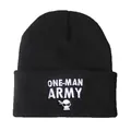 Schwarze ONE-MAN ARMY Strickmütze mit Stickerei und gerippter Textur auf weißem Grund - Einheitsgröße / Schwarz