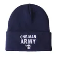 Dunkelblaue Beanie mit ONE-MAN ARMY Stickerei und Ninja-Icon im minimalistischen Streetwear-Stil - Einheitsgröße / Marineblau
