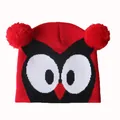 Bonnet en tricot rouge pour enfants avec motif d'oiseau jacquard et pompons doux - Réglable / Style Oiseau de Dessin Animé Rouge (2)