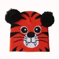 Bonnet en tricot tigre orange pour enfants avec pompons noirs et motif animal mignon - Réglable / Style Tigre Rouge Orangé (1)