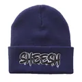 Detailansicht der dunkelblauen Strickmütze mit SHEESH 3D-Stickerei im Graffiti-Stil - Klassische Stickerei (Marineblau) / Marineblau