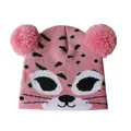 Bonnet en tricot rose pour enfant avec motif léopard et doubles pompons doux - Réglable / Style Imprimé Léopard Rose (3)