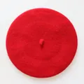 Classic red wool beret for kids showing high-quality fiber texture and top stem detail - One Size / Red