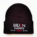 Black knit beanie with Biden Harris 2021 embroidery and white stars for winter warmth - Black (Biden Harris 2021 Six Stars)