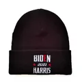 Classic black ribbed knit beanie with Biden 2021 Harris embroidery on the folded cuff - Black (Biden Harris 2021 Two Stars)
