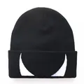 Black knitted beanie featuring white devil horn embroidery and folded brim design - Adjustable / Black/White Icon