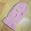 Pasamontañas de punto rosa con 3 agujeros para calor al aire libre y protección facial - Rosa