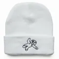 White cuffed beanie with cute Ragdoll embroidery for hip-hop outdoor winter warmth - Adjustable / White