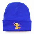 Gorro de punto azul con bordado de ajolote amarillo y diseño de dobladillo - Ajustable / Azul