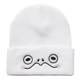 Weiße Strickmütze mit niedlicher Cartoon-Augenstickerei für lässige Wintermode - Weiß