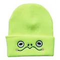 Neongrüne Strickmütze mit gestickten Cartoon-Augen und Smiley-Gesicht für den Winter - Neongelb