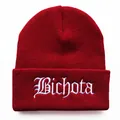Dark red Bichota embroidered knit beanie hat for men and women in winter fashion style - Adjustable / Burgundy