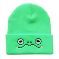 Grüne Strickmütze mit süßer Froschaugen-Stickerei, warme Wintermütze für Damen und Herren - Fluoreszierendes Grün